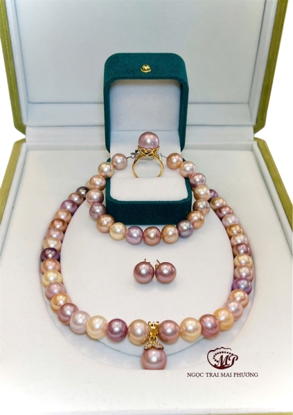 Bộ Chuỗi Trang Sức Ngọc Trai Nuôi Nước Ngọt Cao Cấp