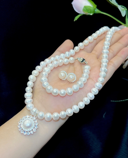 Bộ Chuỗi Ngọc Trai Trắng Tuyệt Đẹp