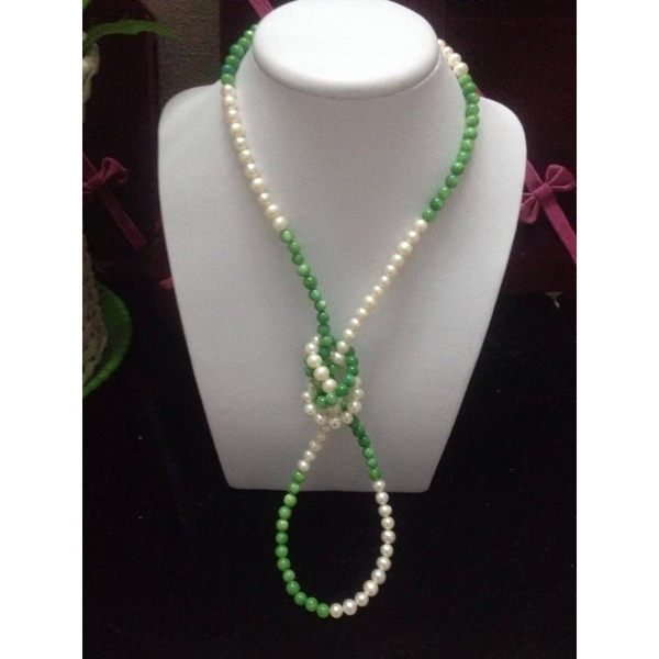 Vòng cổ ngọc trai kết hợp đá xanh