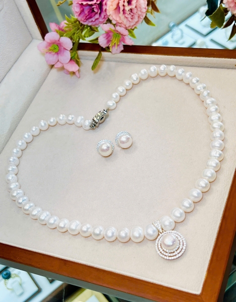 Bộ Chuỗi Ngọc Trai Trang sức Bạc Tuyệt Đẹp