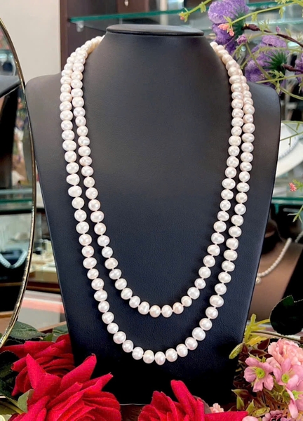 Chuỗi Vòng Cổ Ngọc Trai Dáng Dài 8li Ovan