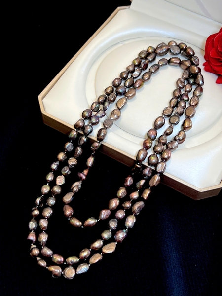 Chuỗi cổ ngọc trai thô tự nhiên sang trọng dáng dài