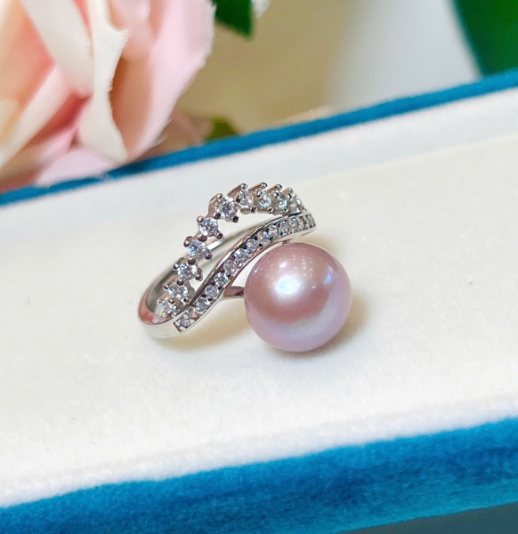 Nhẫn Ngọc Trai Chế Tác Bạc Đã Xi Kim