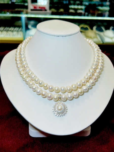 Chuỗi cổ ngọc trai vòng đôi sang trọng