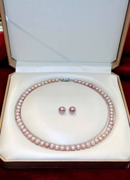 Bộ chuỗi ngọc trai hồng tím sang trọng