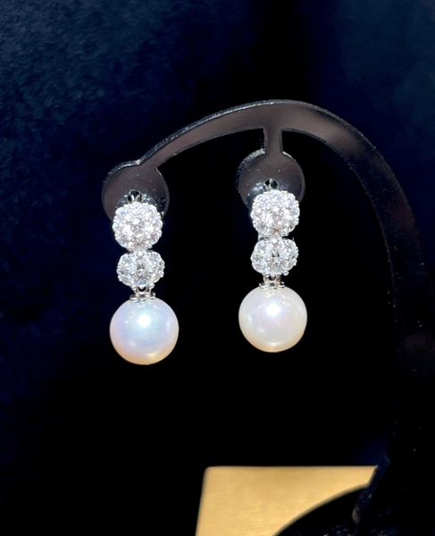 Hoa Tai Ngọc Trai Trắng Chế Tác Bạc