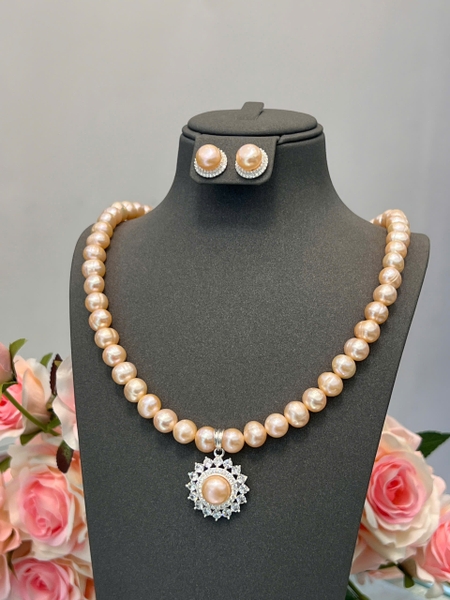 Bộ Chuỗi Ngọc Trai Hồng Cam Sang Trọng