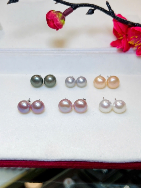 Hoa tai nụ ngọc trai chế tác bạc