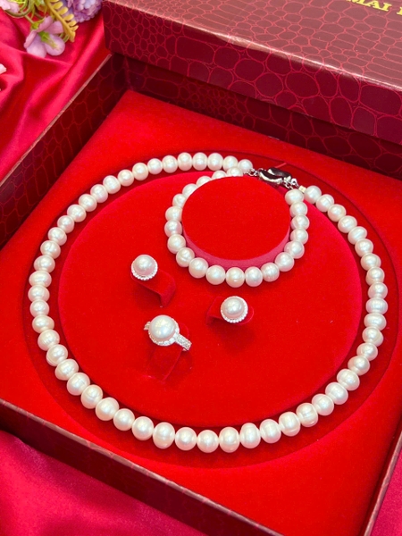 Bộ Chuỗi Trang Sức Ngọc Trai Chế Tác Bạc