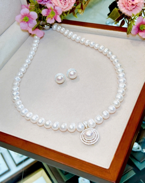 Bộ Chuỗi Ngọc Trai Trang sức Bạc Tuyệt Đẹp