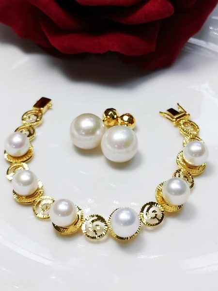 SET NGỌC TRAI CHẾ TÁC VÀNG 18K ĐÍNH NGỌC TRAI CAO CẤP