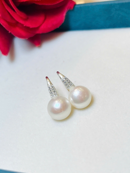 Hoa Tai Gót Hài Ngọc Trai Thật Khung Bằng Bạc