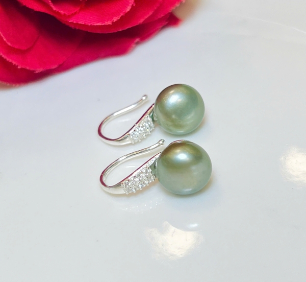 Hoa Tai Gót Hài Ngọc Trai Thật Khung Bằng Bạc