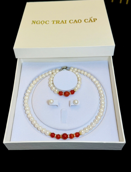 Bộ chuỗi ngọc trai trang sức chế tác bạc