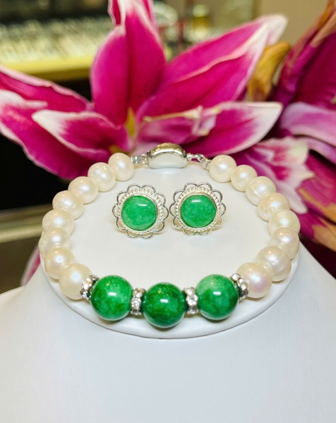 Combo Hoa tai ngọc trai + vòng tay sang trọng