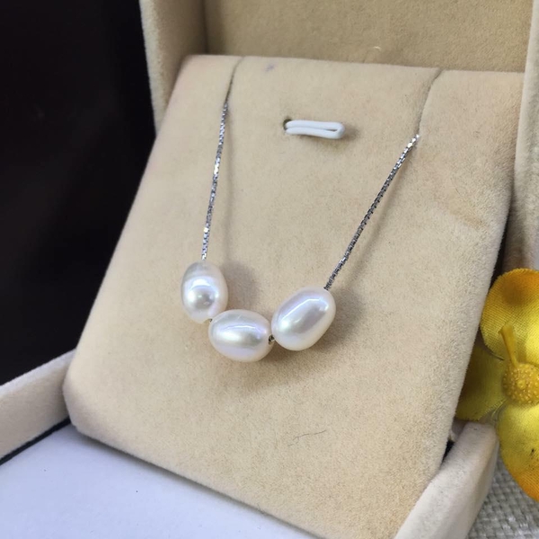 DÂY CHUYỀN XUYÊN 3 VIÊN NGỌC TRAI GIỌT NƯỚC BÓNG ĐẸP
