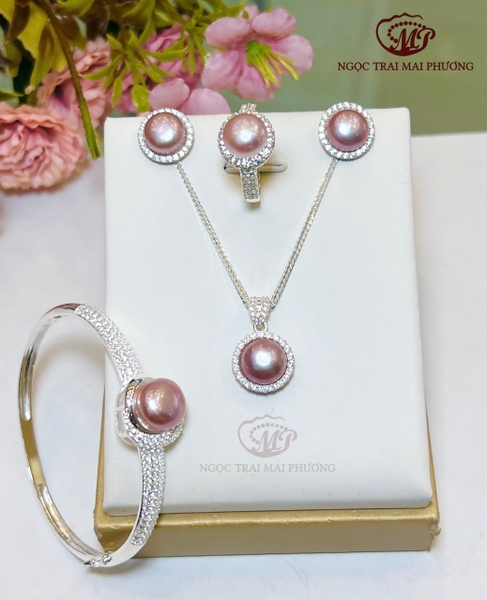 Bộ Ngọc Trai Hồng Tím Thanh Lịch