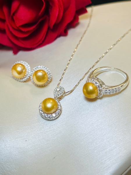 Bộ Ngọc Trai Vàng Kim Chế Tác Bạc
