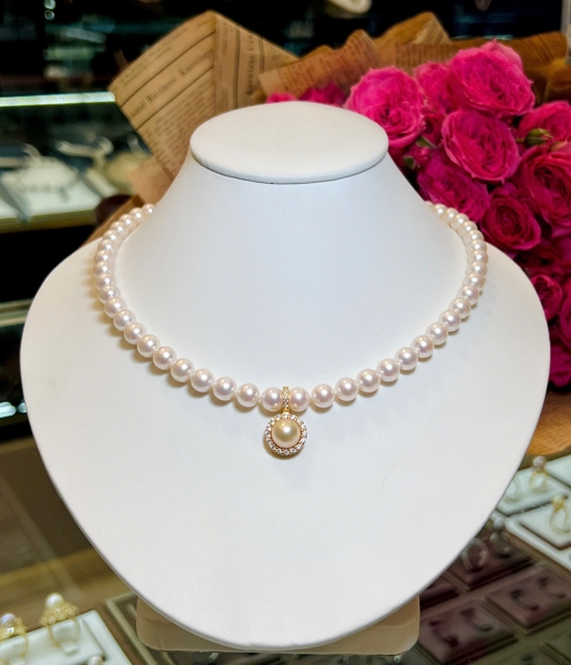 Chuỗi Vòng Cổ Ngọc Trai Kết Mặt Giọt Duyên Dáng