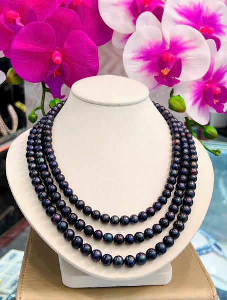 VÒNG CỔ NGỌC TRAI XANH ĐEN ĐẬM