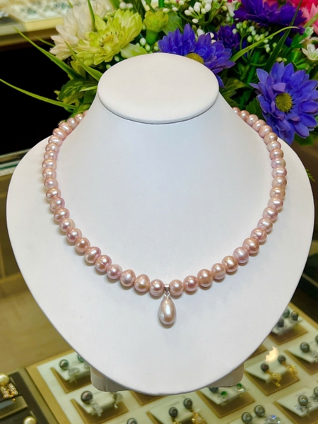 Chuỗi Vòng Cổ Ngọc Trai Kết Mặt Giọt Duyên Dáng