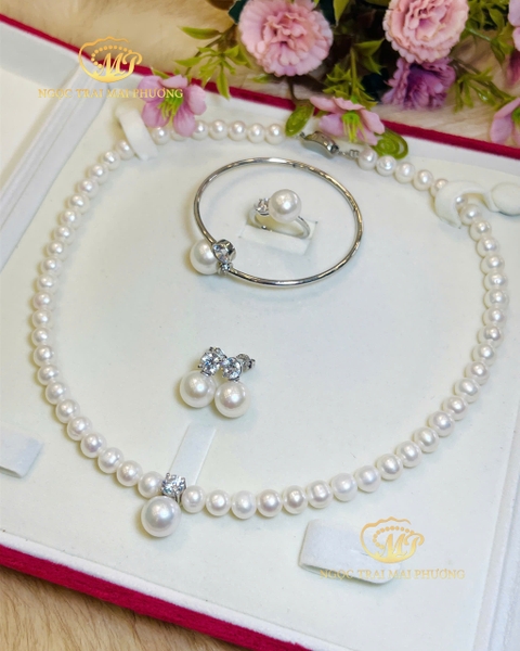 Bộ Chuỗi Trang Sức Ngọc Trai Cao Cấp Sang Trọng