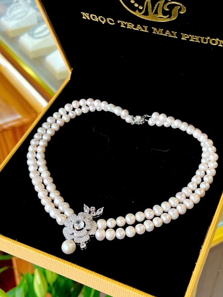 Chuỗi vòng cổ đôi ngọc trai 7-8li ovan