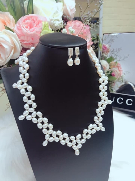 Bộ Ngọc Trai Trắng Giọt Nước Cao Cấp Sang Trọng