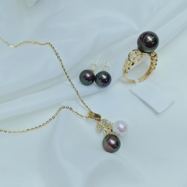 Bộ Ngọc Trai Xanh Rêu Cao Cấp Quý Phái