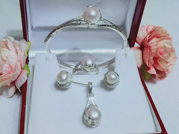 Bộ Trang Sức Ngọc Trai Thiết Lế Lá Xinh Đẹp