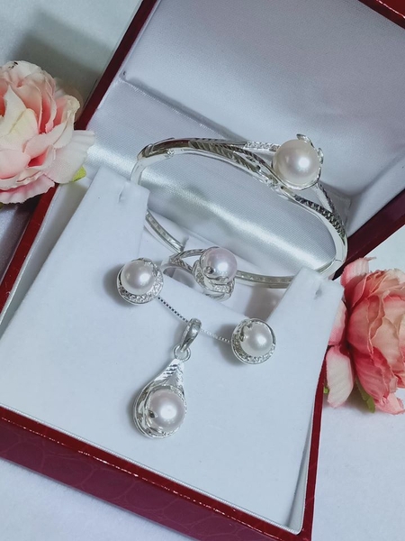 Bộ Trang Sức Ngọc Trai Thiết Lế Lá Xinh Đẹp