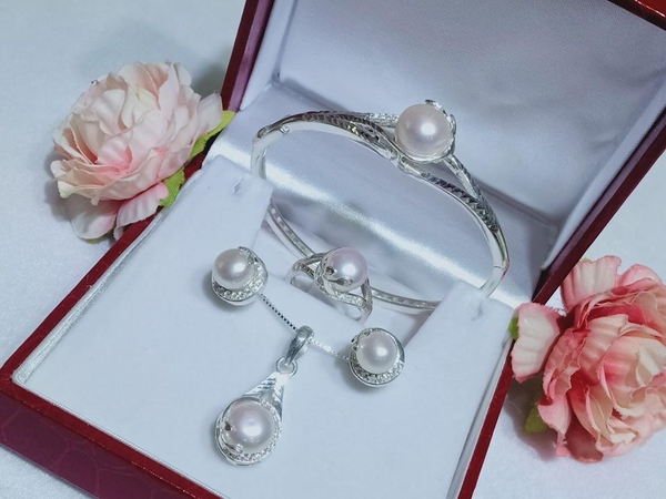 Bộ Trang Sức Ngọc Trai Thiết Lế Lá Xinh Đẹp