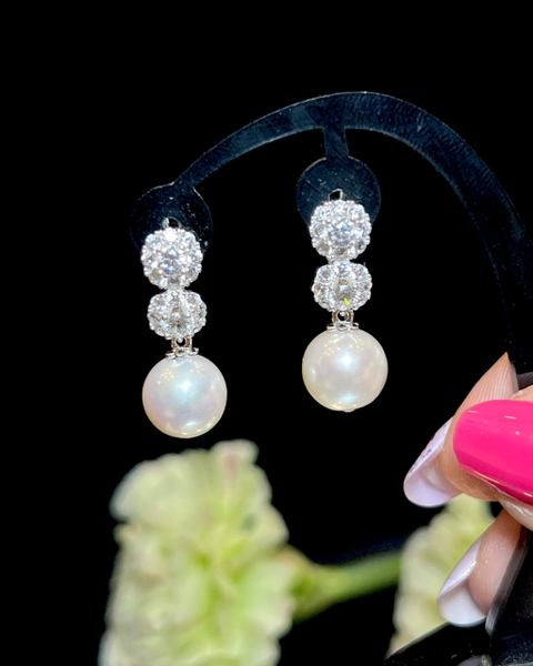 Hoa Tai Ngọc Trai Trắng Chế Tác Bạc