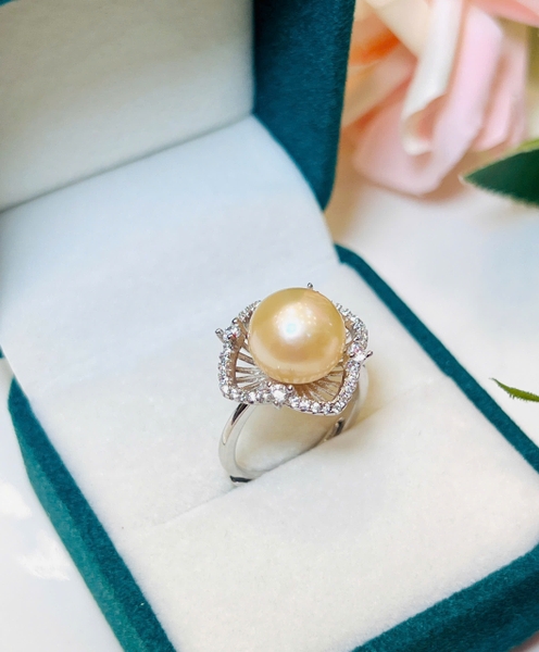 Nhẫn Ngọc Trai Chế Tác Bạc Đã Xi Kim