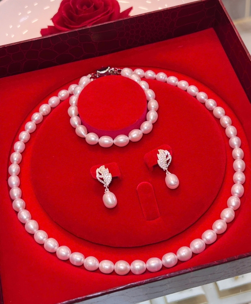 Bộ Chuỗi Ngọc Trai Trang Sức Chế Tác Bạc