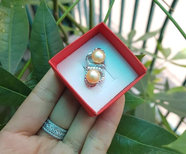 Hoa Tai Bạc Đính Ngọc Trai Cam