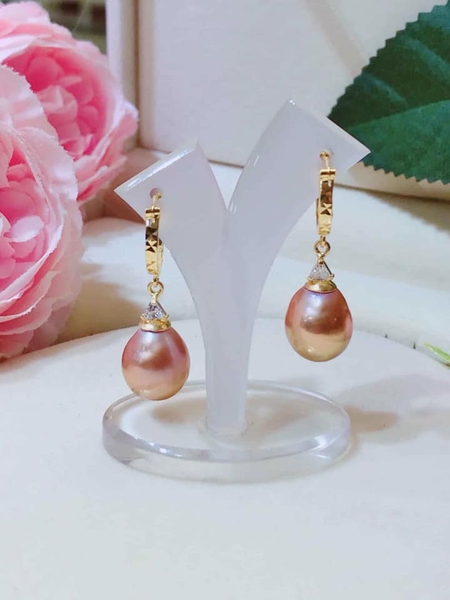 Hoa Tai Ngọc Trai Giọt Hồng Tím Duyên Dáng