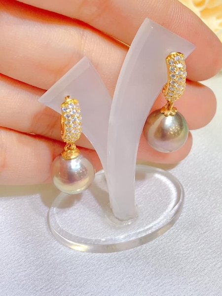 Hoa Tai Ngọc Trai Giọt Metallic Sang Trọng
