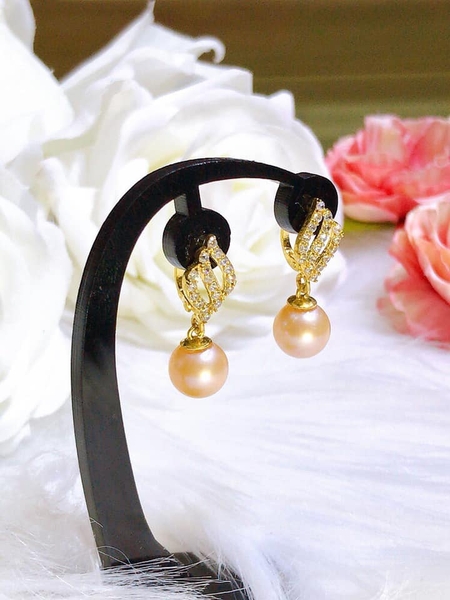 Hoa Tai Ngọc Trai Hồng Cam Xinh Xắn