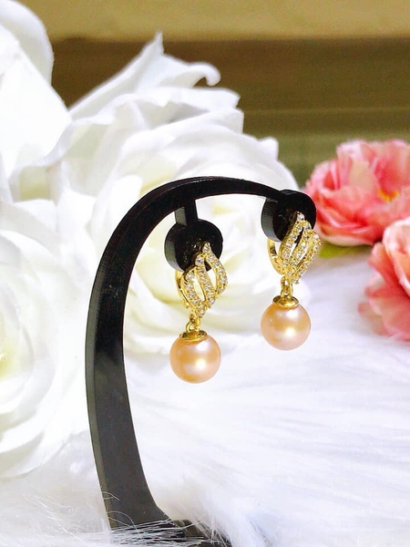 Hoa Tai Ngọc Trai Hồng Cam Xinh Xắn