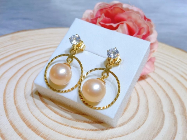 Hoa Tai Ngọc Trai Hồng Cam Duyên Dáng