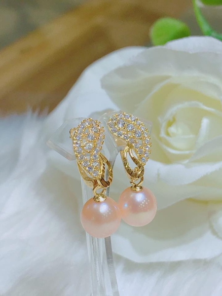 Hoa Tai Ngọc trai Hồng Cam Duyên Dáng