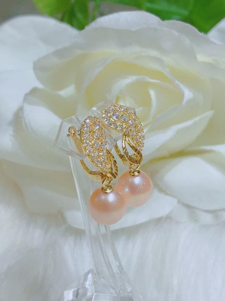 Hoa Tai Ngọc trai Hồng Cam Duyên Dáng