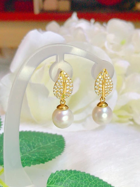 Hoa Tai Ngọc Trai Mẫu Lá Xinh Đẹp 