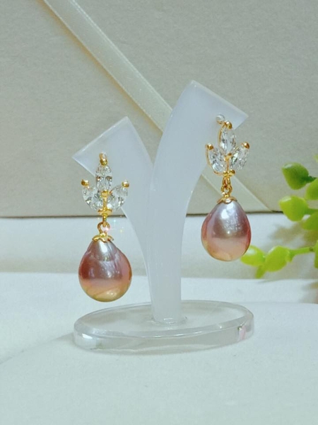 Hoa Tai Ngọc Trai Tím Hồng Duyên Dáng Thanh Lịch