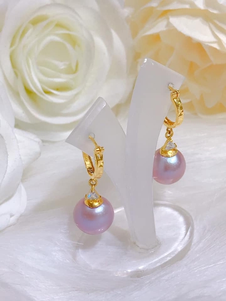 Hoa Tai Ngọc Trai Tím Hồng Nữ Tính