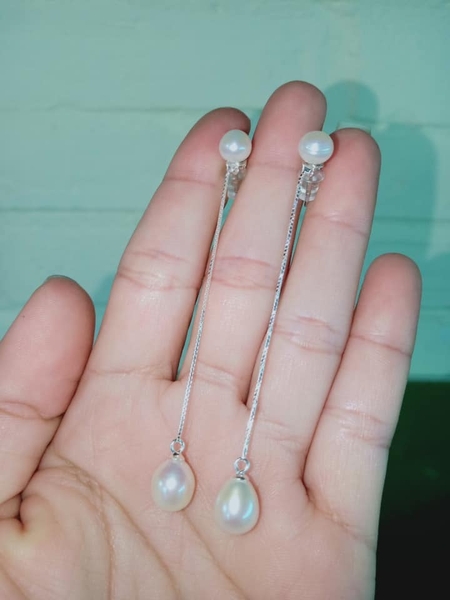 Hoa Tai Ngọc Trai Trắng Dáng Dài Nữ Tính