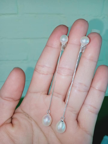 Hoa Tai Ngọc Trai Trắng Dáng Dài Nữ Tính