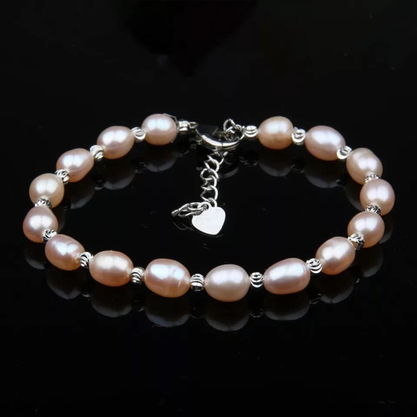 Lắc Tay Ngọc Trai Giọt Nước Phối Bi Bạc Duyên Dáng