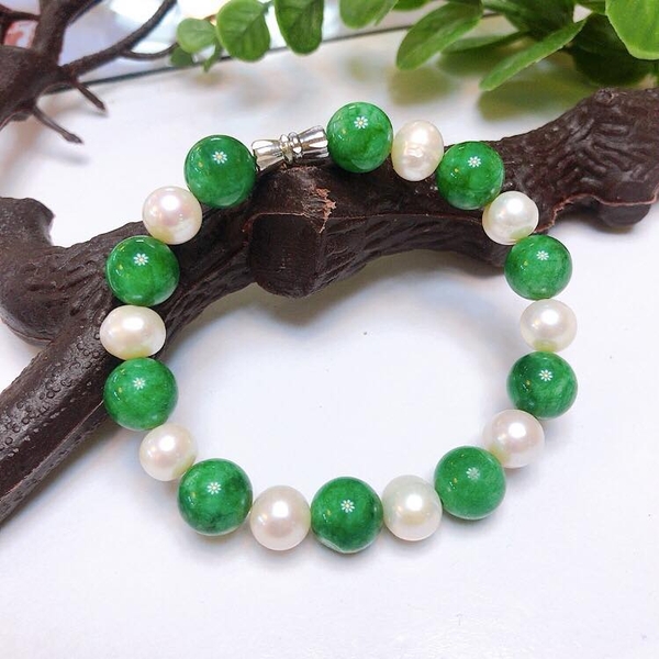 Lắc Tay Ngọc Trai Phối Cẩm Thạch Sơn Thuỷ Sang Trọng